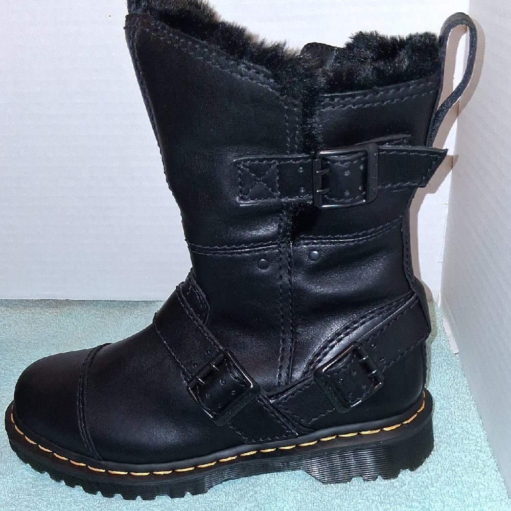 NWT And BoxDr. Martens Kristy MidFlBlack Faux Fur Buckle-zipper  Mid-Calf Boots